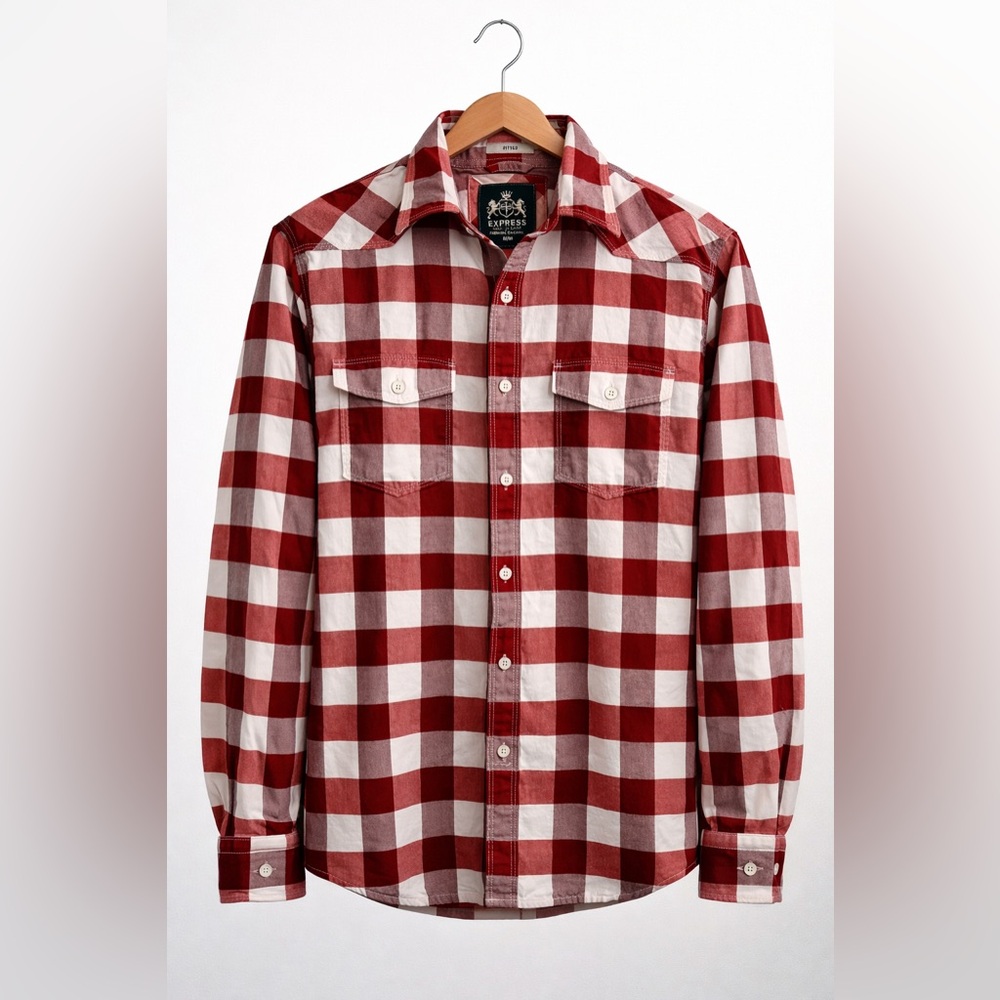 Men’s Red Gingham Western Revival Y2K Long sleeved Button up Casual Shirt